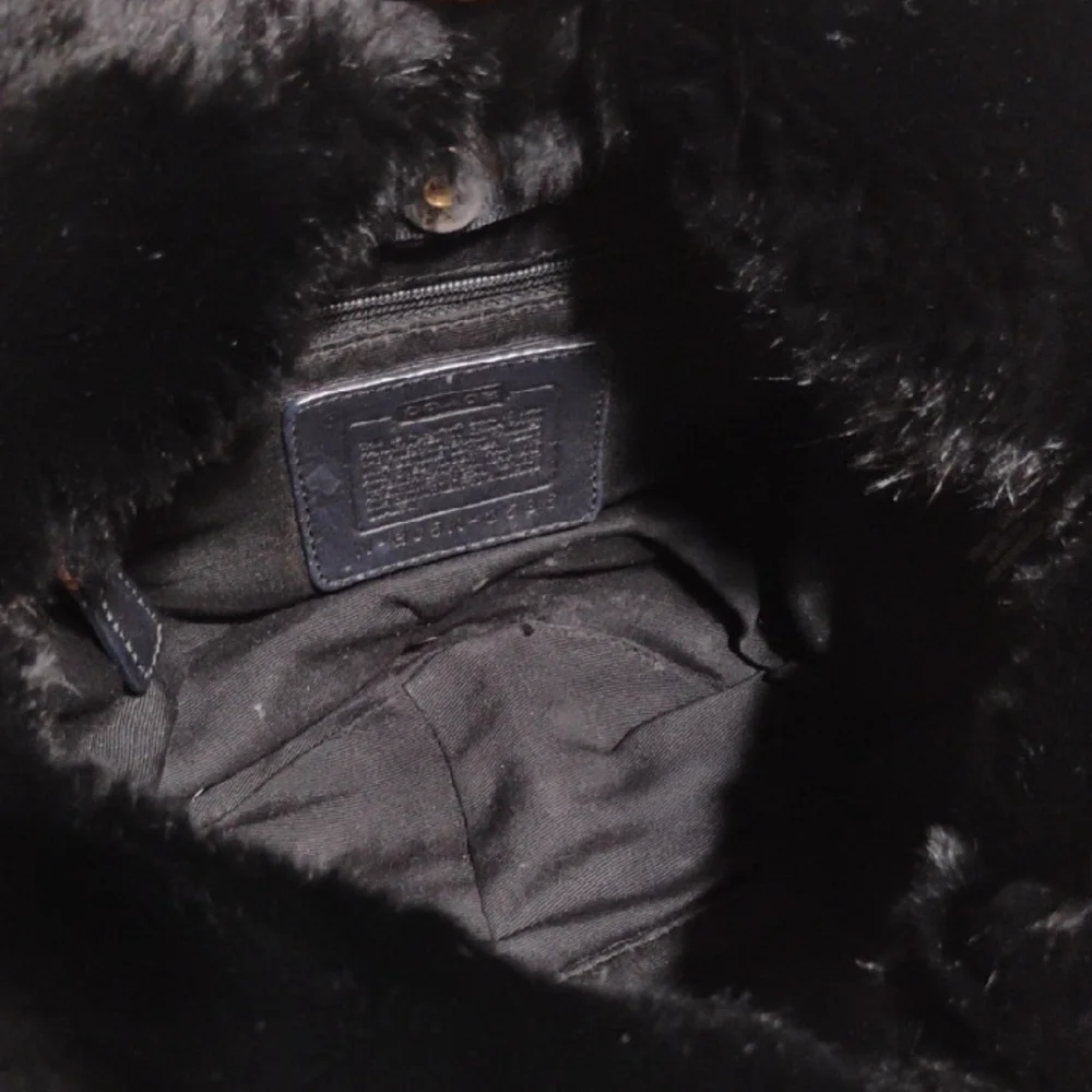 Coach Y2K Black Shoulder Bag W Rabbit Fur Trim & Matching Wallet/Wristlet Bundle